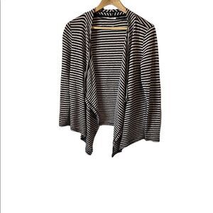 ONLY Black & Tan Striped Knit Open Loose Fit Cardigan Sweater M